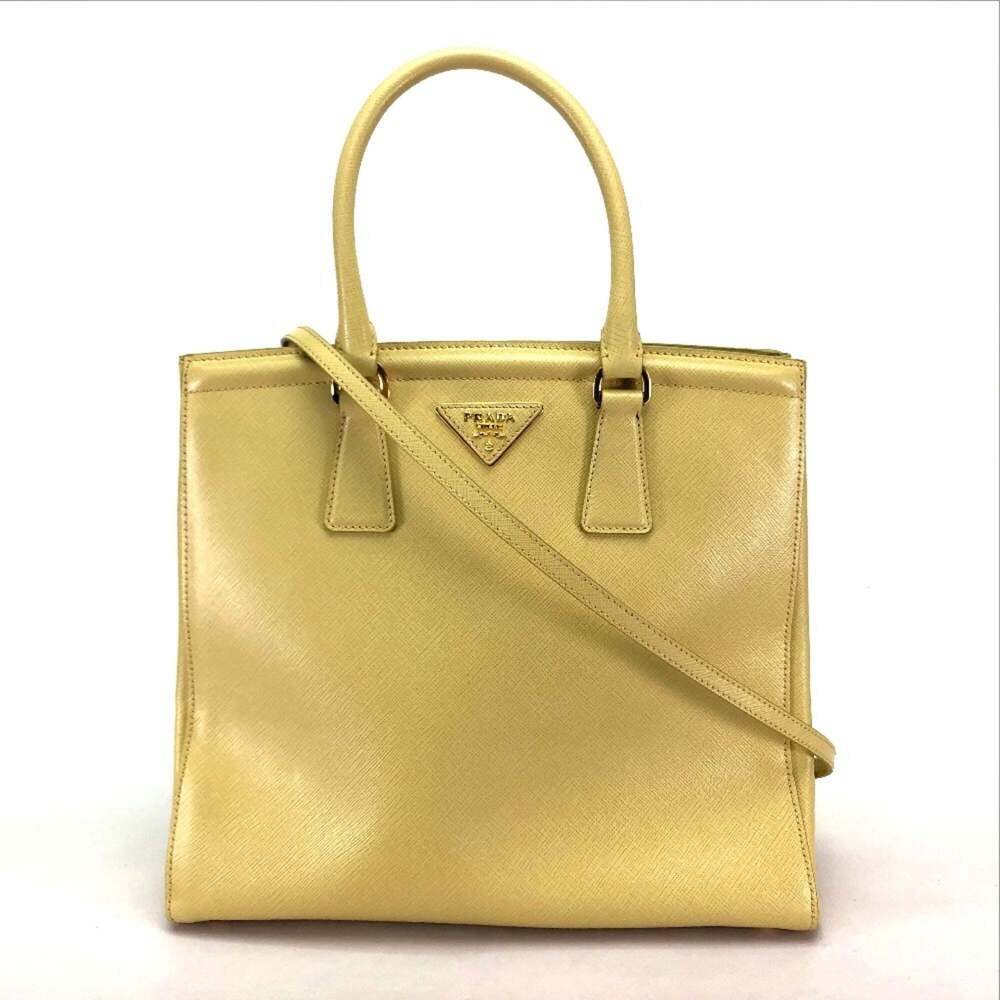 PRADA Yellow Leather Saffiano Shoulder Bag